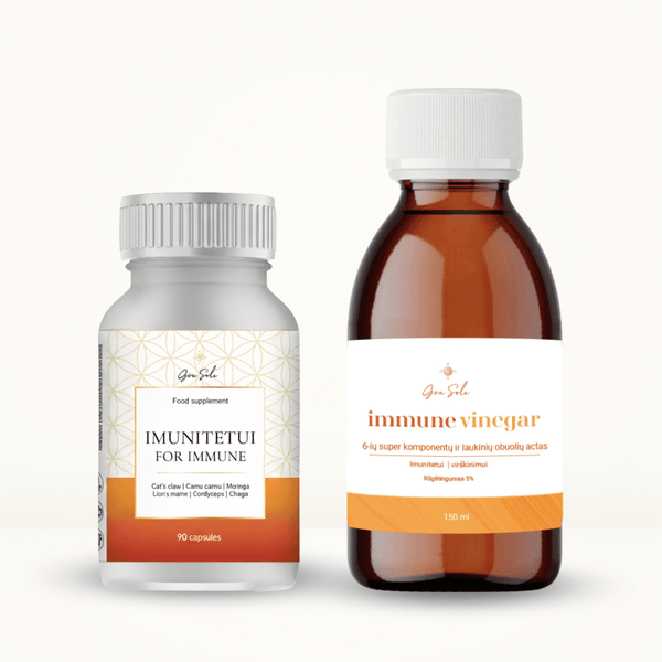 IMUNITETUI papildų rinkinys su IMUNITETUI ir Immune Vinegar – natūrali pagalba imunitetui, organizmo atsparumui, energijai, virškinimui ir kasdienei gerai savijautai | GraSole