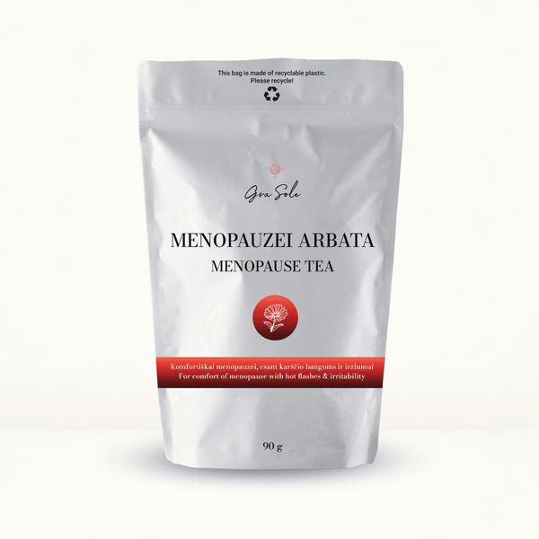 MENOPAUSE arbata - moterims menopauzės ir postmenopauzės laikotarpiu – hormonų balansui, karščio bangų mažinimui, emocinei pusiausvyrai ir gerai savijautai | GraSole