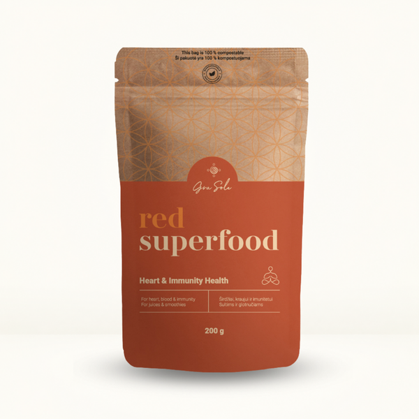 GraSole Red Superfood – supermaisto mišinys širdies ir kraujotakos sistemai, imunitetui bei kasdieniam organizmo gyvybingumui palaikyti